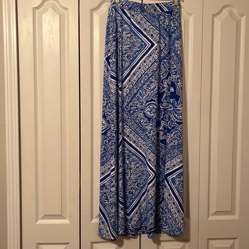 Lilly Pulitzer Long Maxi Skirt Dress Blue white Floral Size Medium
